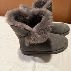UGG Gray Fur-Trimmed Winter Boots